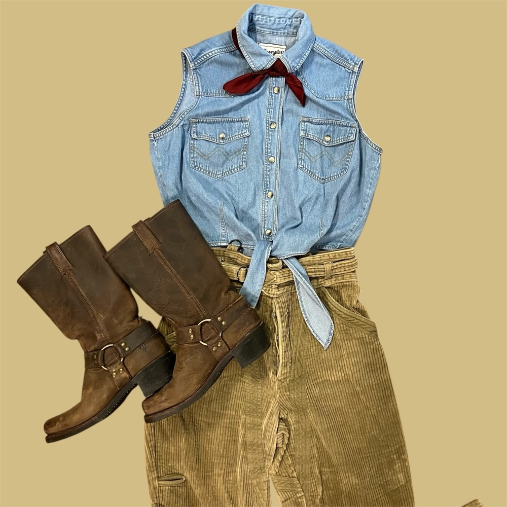 Vintage Wrangler Western Tie Top | Pearl Snap Button Cowgirl Shirt